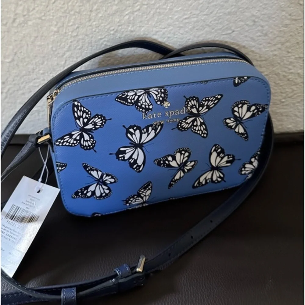 NWT Kate Spade Staci Butterfly Sky Printed Mini Camera Bag‎ Blue Multi